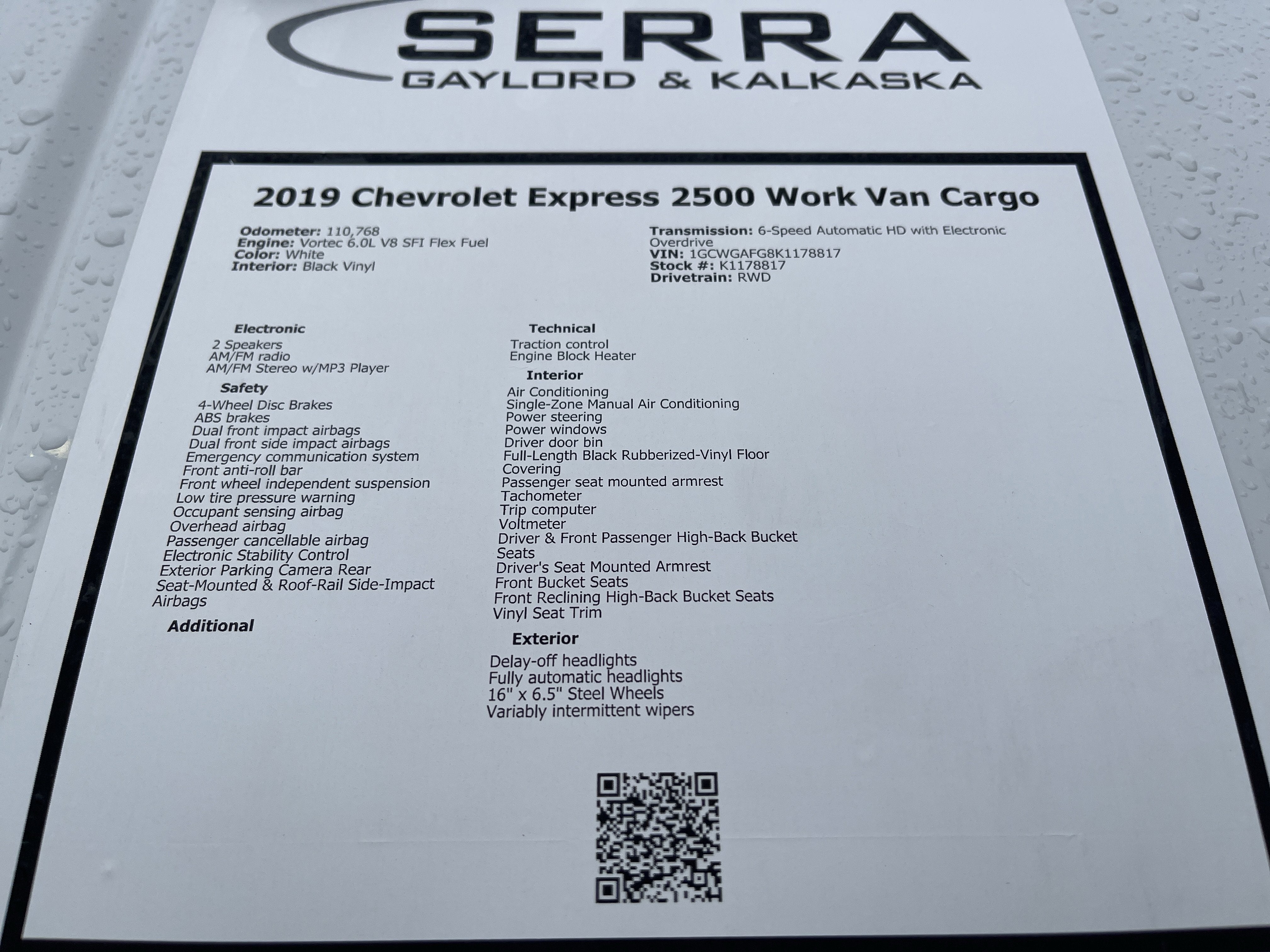 2019 Chevrolet Express Cargo Van Work Van